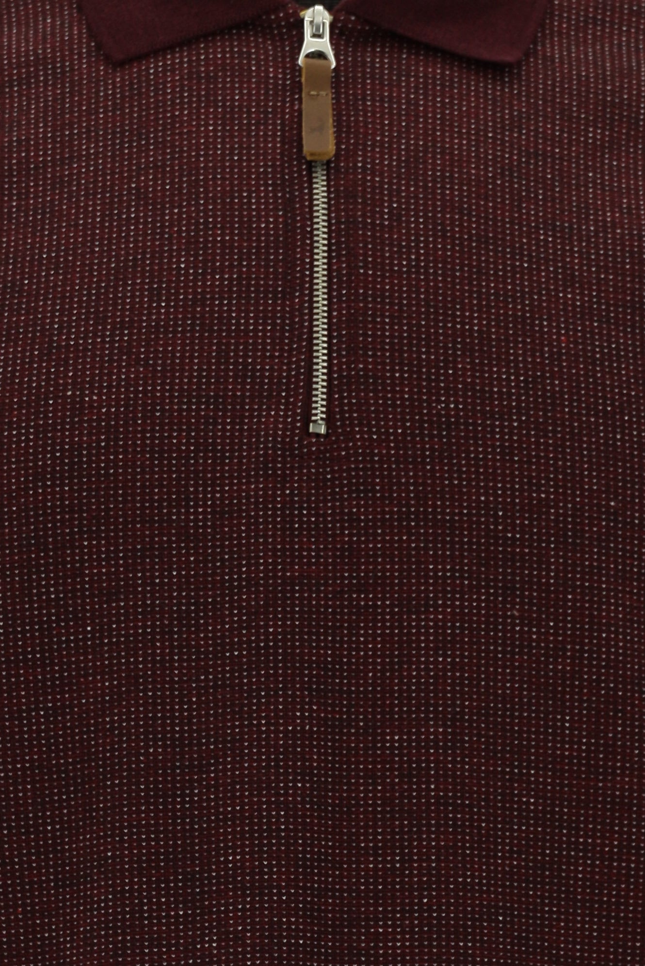 Koyu Bordo Polo Yaka Regular Fit Fermuarlı Desenli Sweatshirt