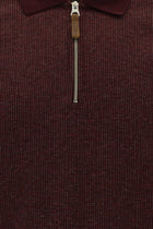 Koyu Bordo Polo Yaka Regular Fit Fermuarlı Desenli Sweatshirt