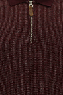 Koyu Bordo Polo Yaka Regular Fit Fermuarlı Desenli Sweatshirt