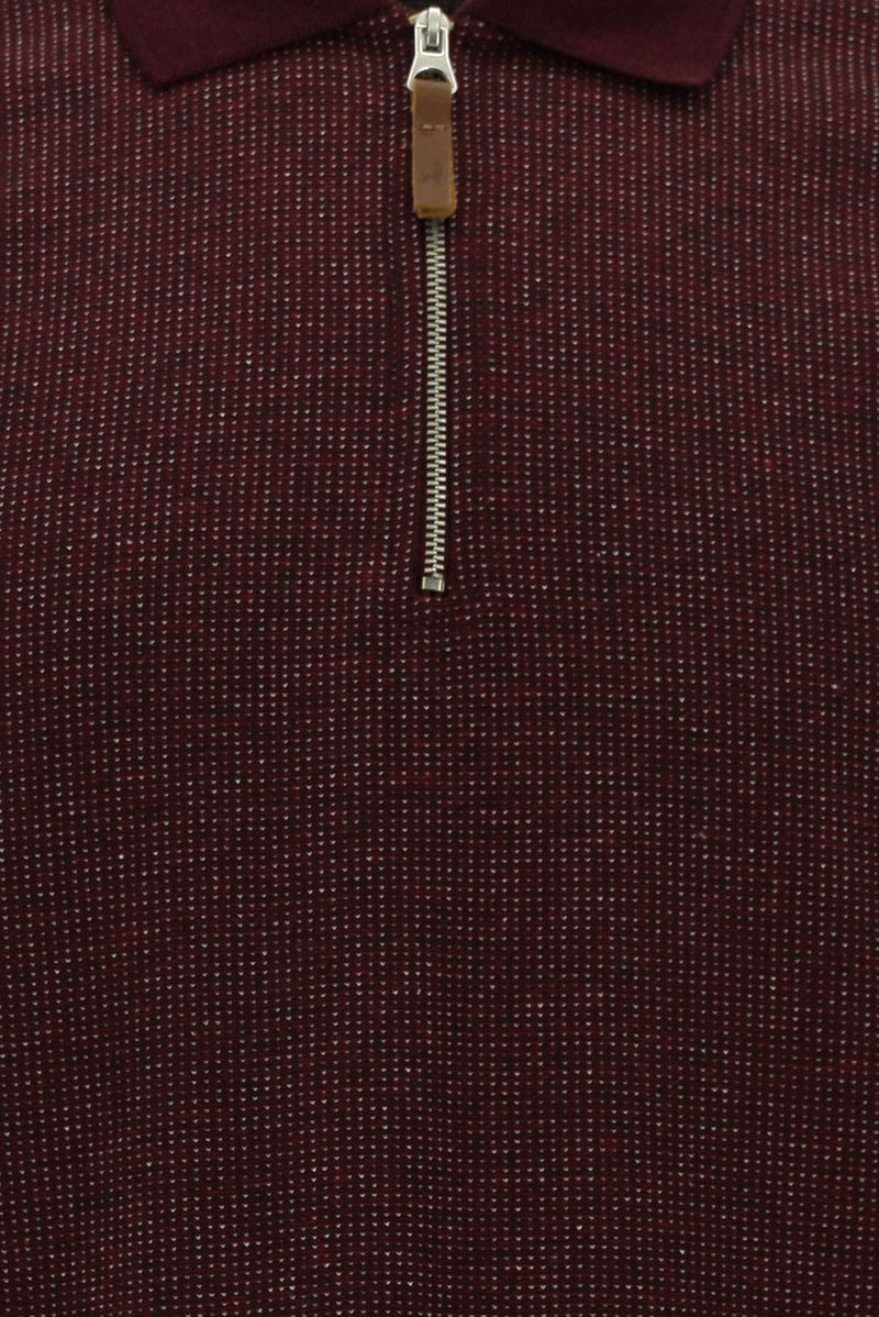 Koyu Bordo Polo Yaka Regular Fit Fermuarlı Desenli Sweatshirt