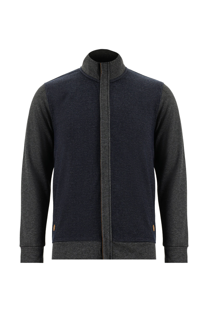 Koyu Lacivert Fermuarlı Pamuklu Sweatshirt