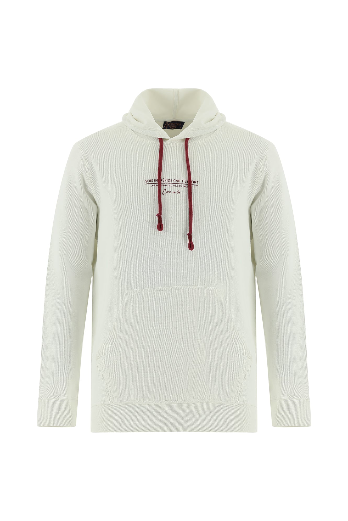 Kırık Beyaz Kapüşonlu Baskılı Pamuklu Sweatshirt