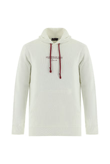 Kırık Beyaz Kapüşonlu Baskılı Pamuklu Sweatshirt