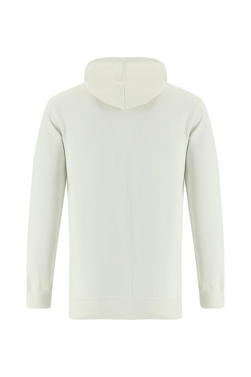 Kırık Beyaz Kapüşonlu Baskılı Pamuklu Sweatshirt