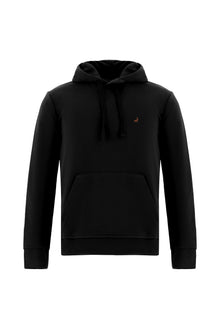 Siyah Kapüşonlu Nakışlı Pamuklu Sweatshirt