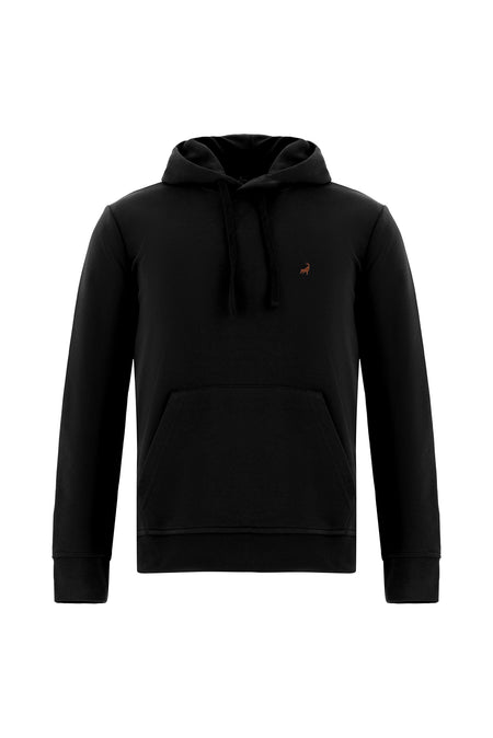 Siyah Kapüşonlu Nakışlı Pamuklu Sweatshirt