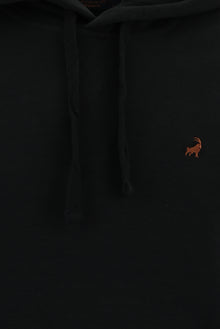 Siyah Kapüşonlu Nakışlı Pamuklu Sweatshirt