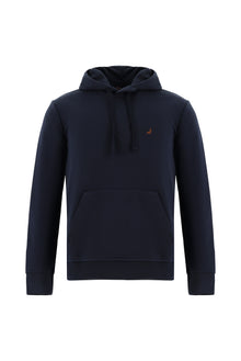 Koyu Lacivert Kapüşonlu Nakışlı Pamuklu Sweatshirt