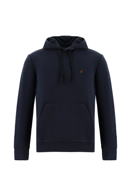 Koyu Lacivert Kapüşonlu Nakışlı Pamuklu Sweatshirt