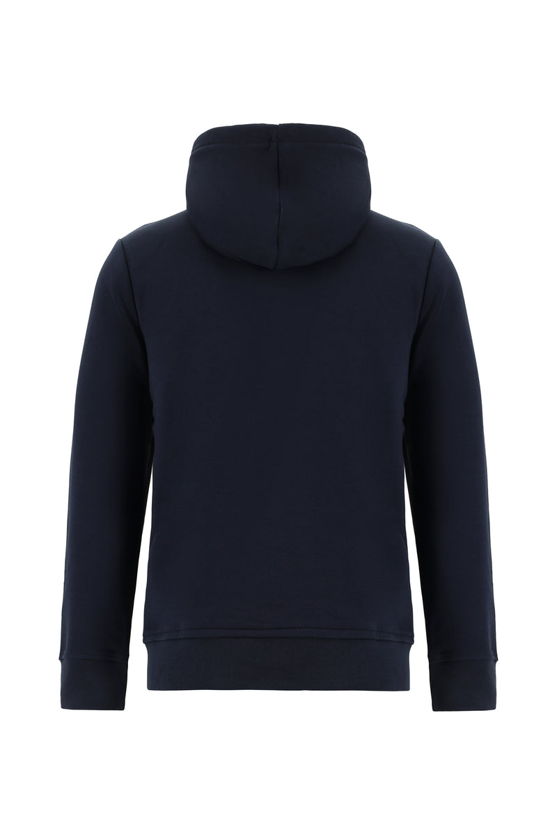 Koyu Lacivert Kapüşonlu Nakışlı Pamuklu Sweatshirt