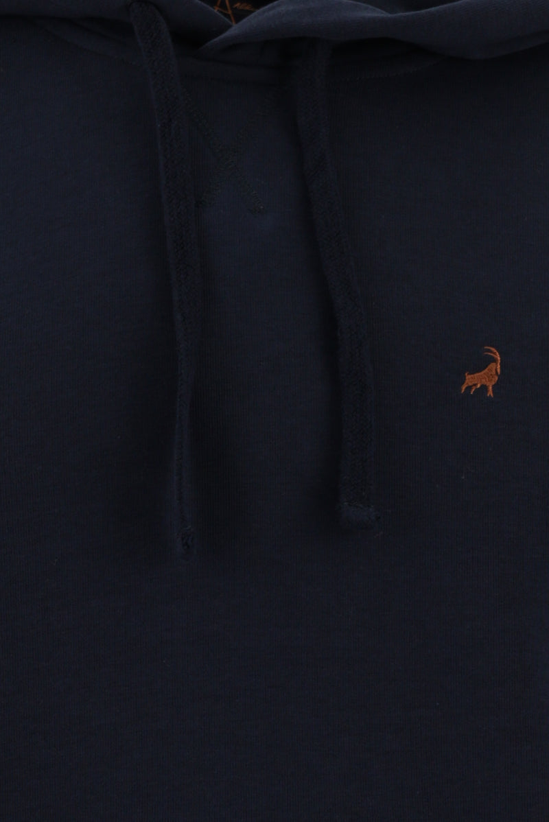 Koyu Lacivert Kapüşonlu Nakışlı Pamuklu Sweatshirt