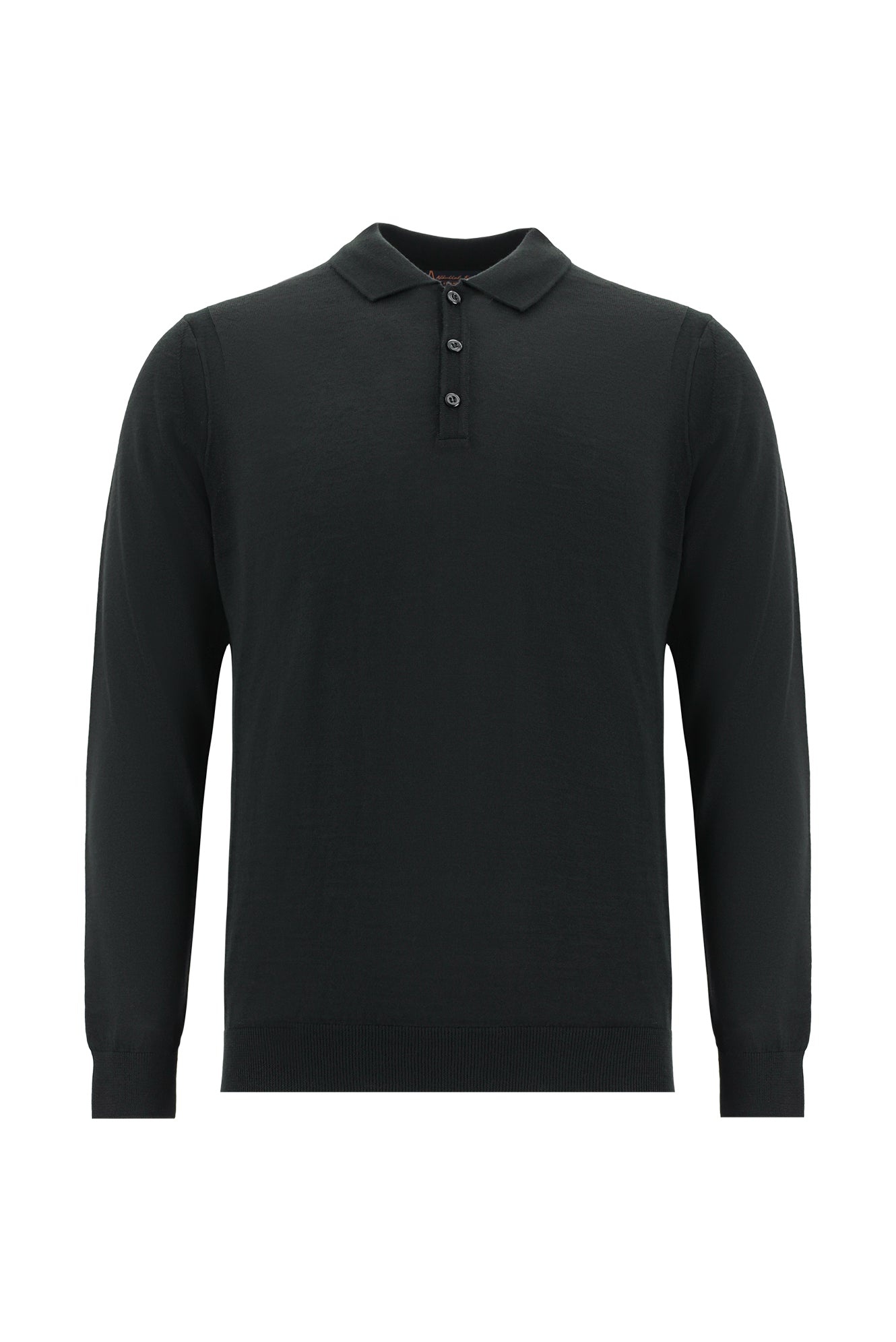 Siyah Polo Yaka Regular Fit Yünlü Triko Kazak