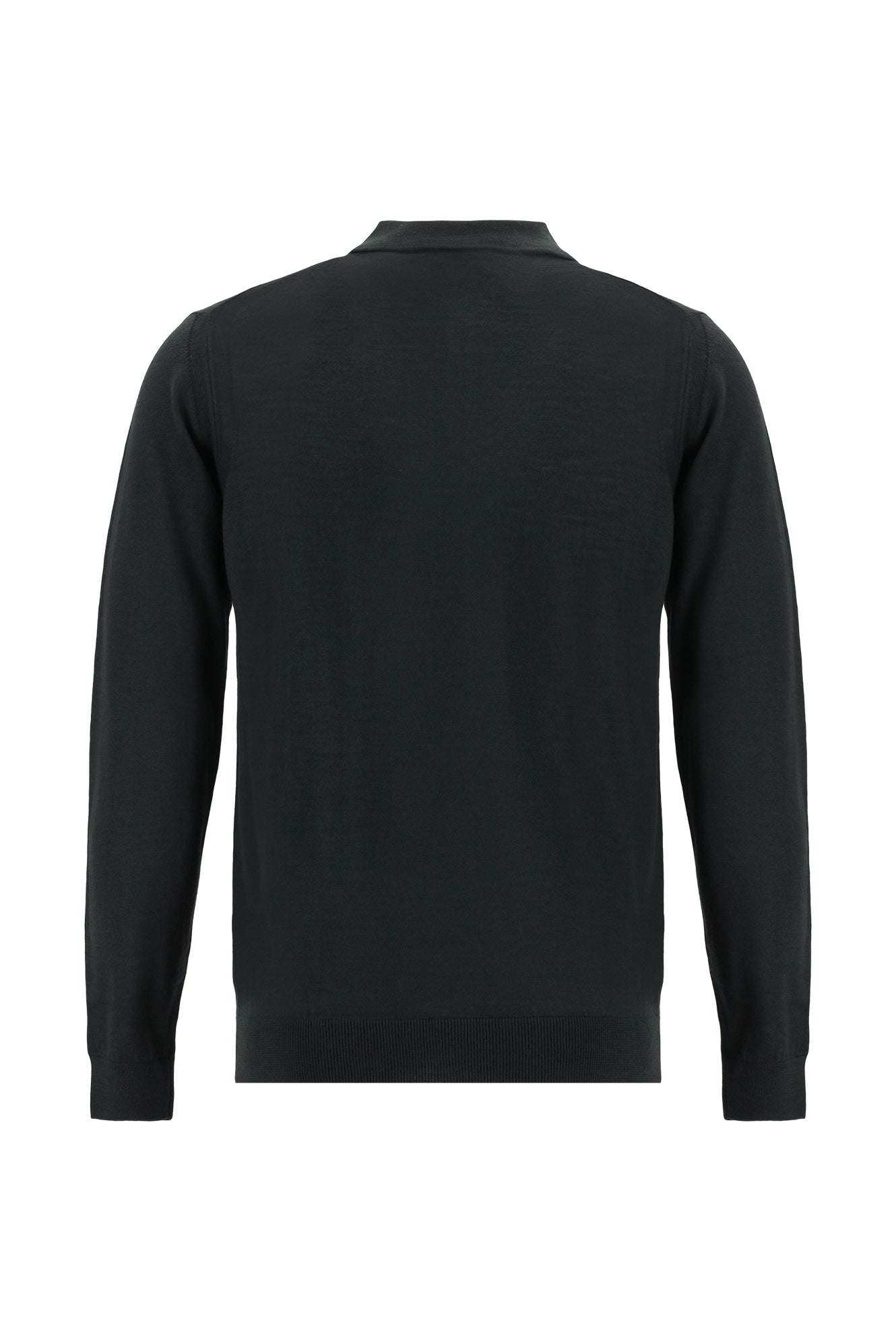 Siyah Polo Yaka Regular Fit Yünlü Triko Kazak