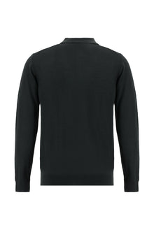 Siyah Polo Yaka Regular Fit Yünlü Triko Kazak