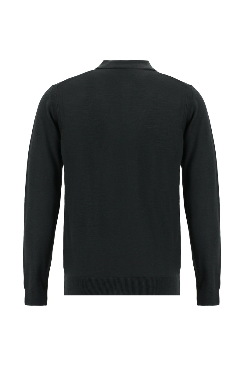 Siyah Polo Yaka Regular Fit Yünlü Triko Kazak-Abdullah Ki??l?