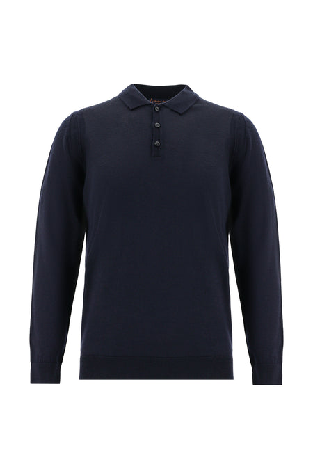 Koyu Lacivert Polo Yaka Regular Fit Yünlü Triko Kazak