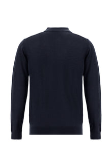 Koyu Lacivert Polo Yaka Regular Fit Yünlü Triko Kazak