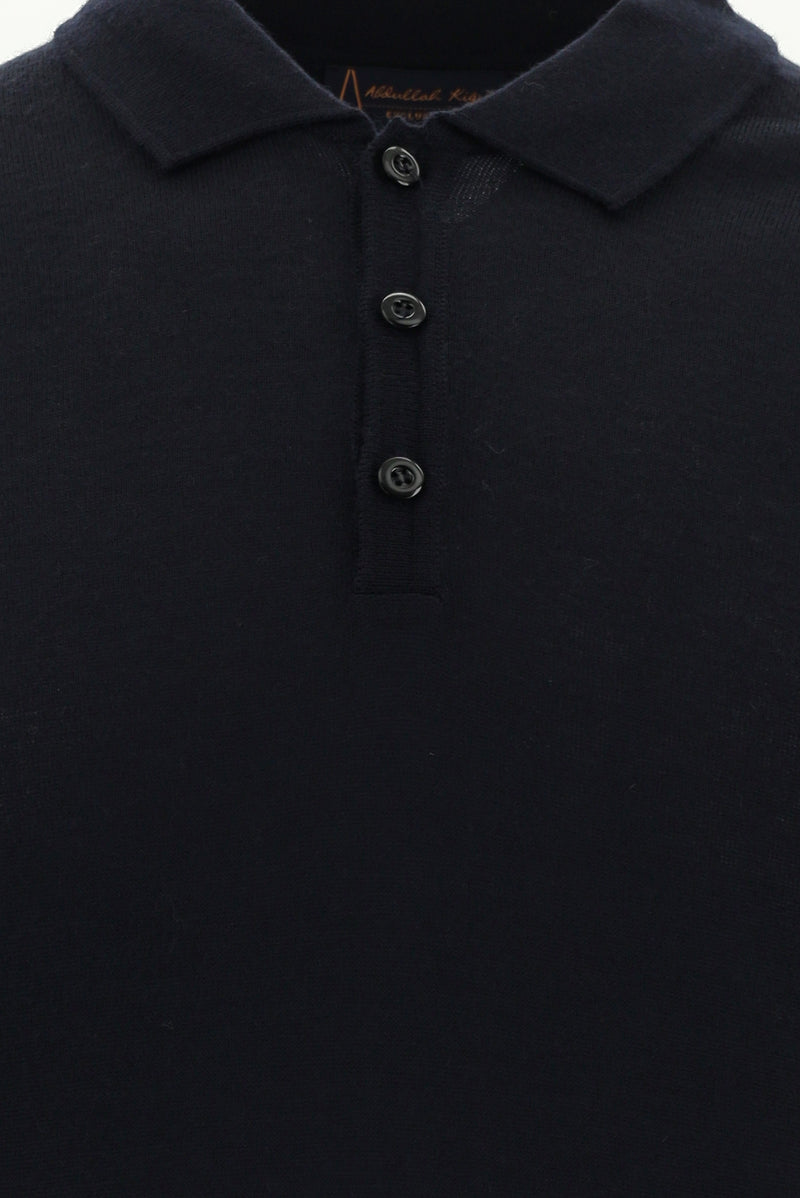 Koyu Lacivert Polo Yaka Regular Fit Yünlü Triko Kazak