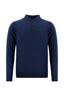 Koyu Petrol Polo Yaka Regular Fit Yünlü Triko Kazak