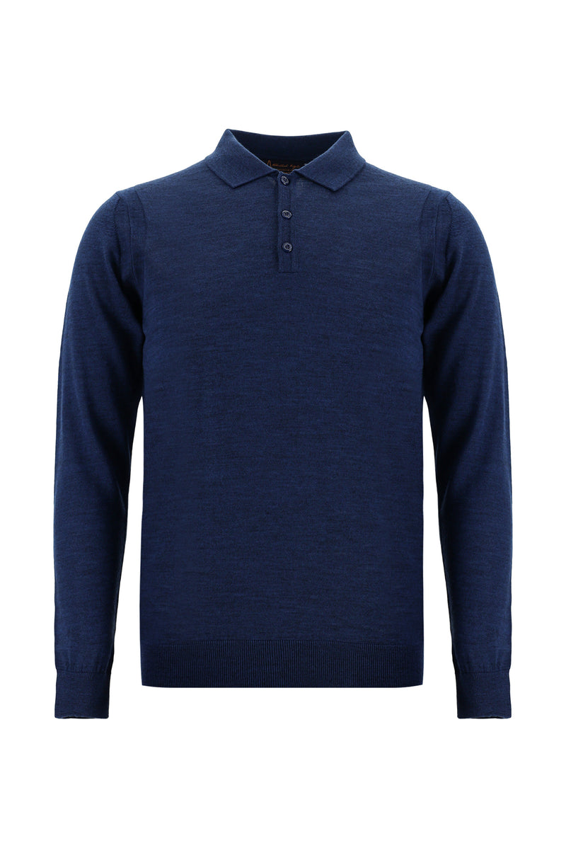 Koyu Petrol Polo Yaka Regular Fit Yünlü Triko Kazak
