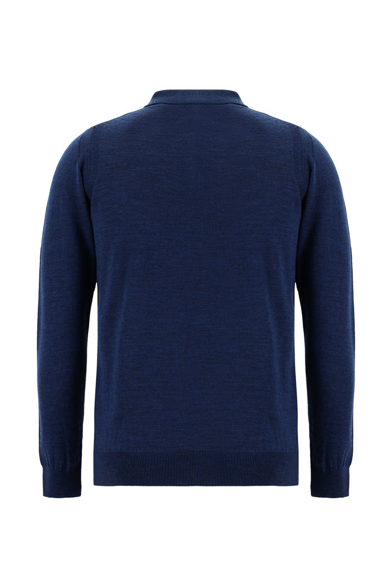 Koyu Petrol Polo Yaka Regular Fit Yünlü Triko Kazak