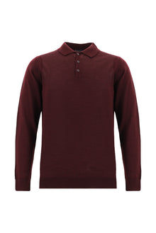 Koyu Bordo Polo Yaka Regular Fit Yünlü Triko Kazak
