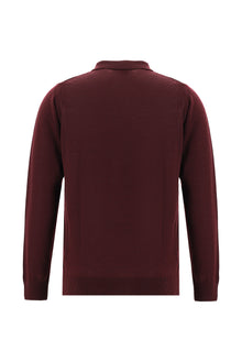 Koyu Bordo Polo Yaka Regular Fit Yünlü Triko Kazak