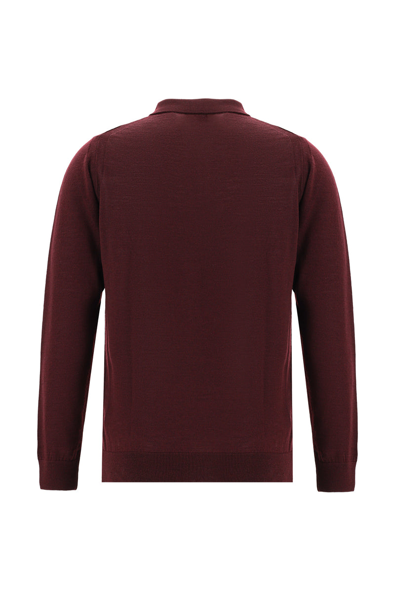 Koyu Bordo Polo Yaka Regular Fit Yünlü Triko Kazak