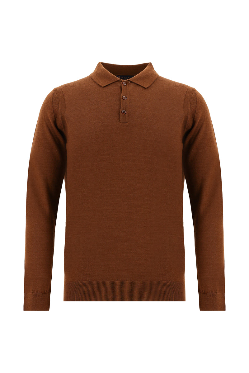 Tarçın  Polo Yaka Regular Fit Yünlü Triko Kazak