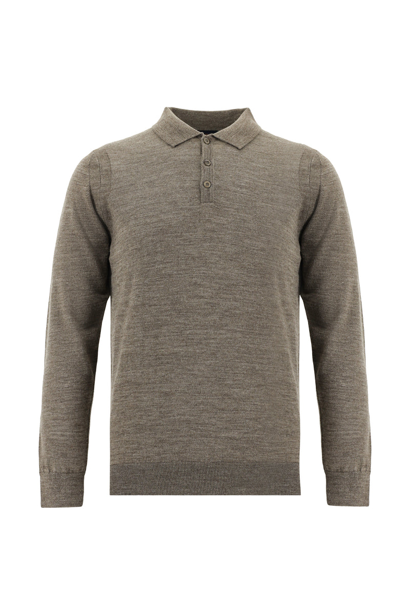 Orta Vizon Polo Yaka Regular Fit Yünlü Triko Kazak
