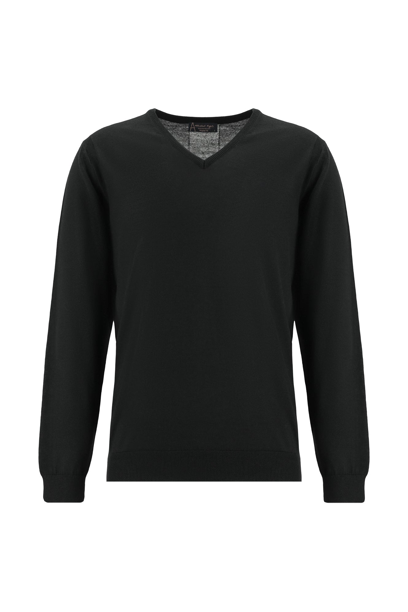 Siyah V Yaka Regular Fit Yünlü Triko Kazak