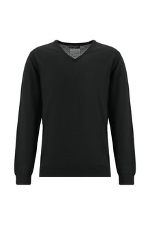 Siyah V Yaka Regular Fit Yünlü Triko Kazak