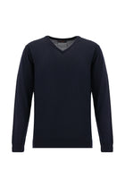 Koyu Lacivert V Yaka Regular Fit Yünlü Triko Kazak