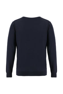 Koyu Lacivert V Yaka Regular Fit Yünlü Triko Kazak