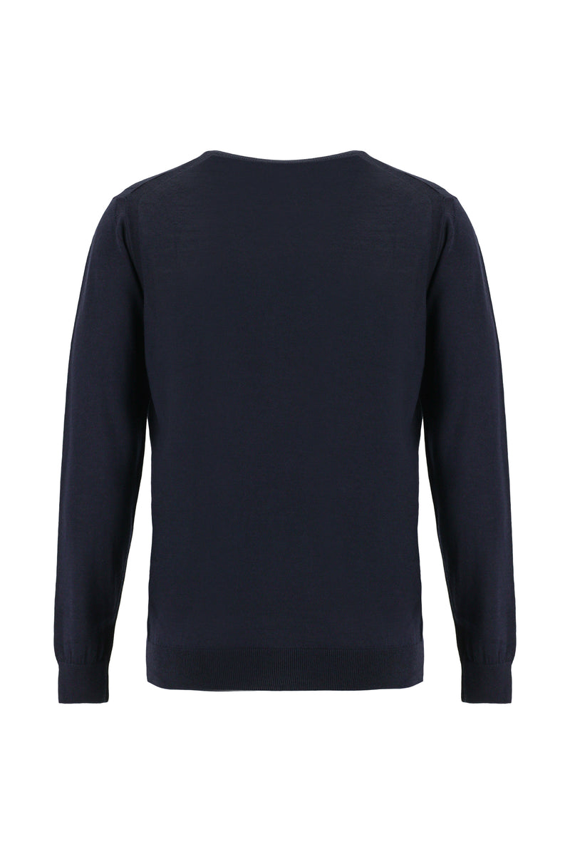 Koyu Lacivert V Yaka Regular Fit Yünlü Triko Kazak