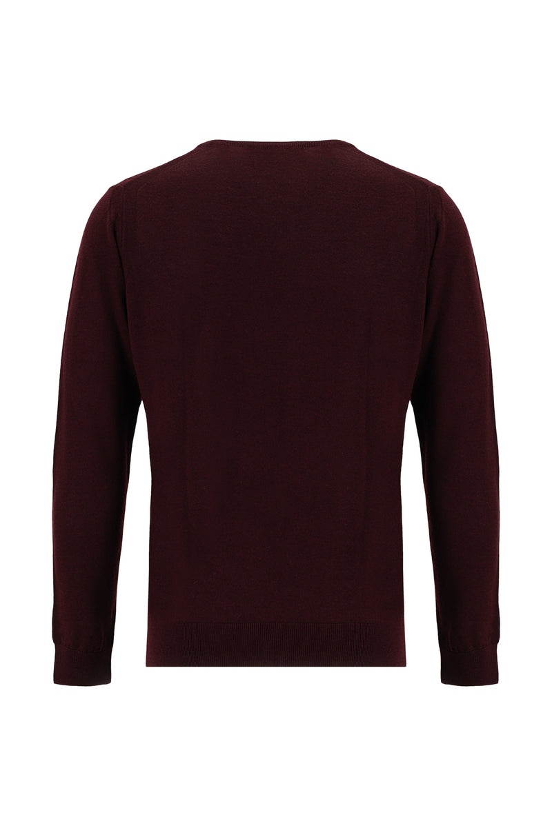 Koyu Bordo V Yaka Regular Fit Yünlü Triko Kazak