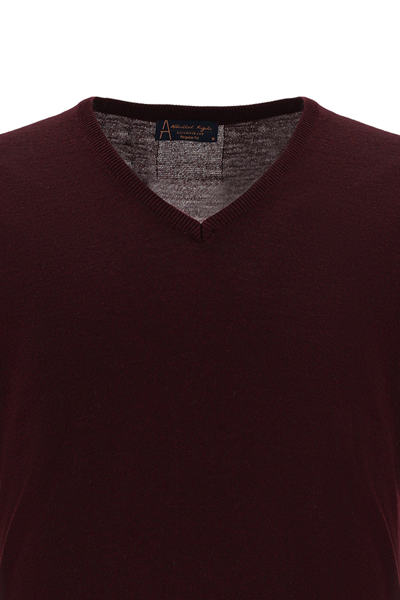 Koyu Bordo V Yaka Regular Fit Yünlü Triko Kazak