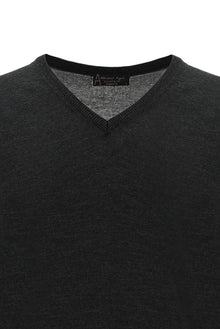 Orta Antrasit V Yaka Regular Fit Yünlü Triko Kazak