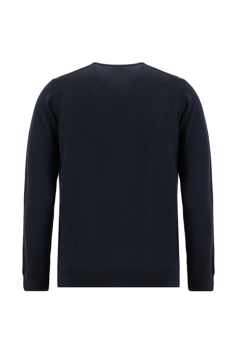 Koyu Lacivert Bisiklet Yaka Regular Fit Yünlü Triko Kazak