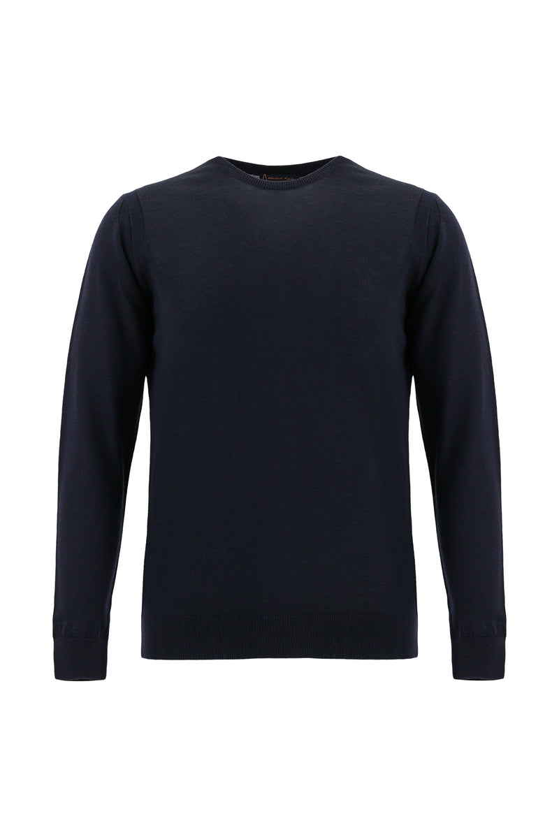 Koyu Lacivert Bisiklet Yaka Regular Fit Yünlü Triko Kazak