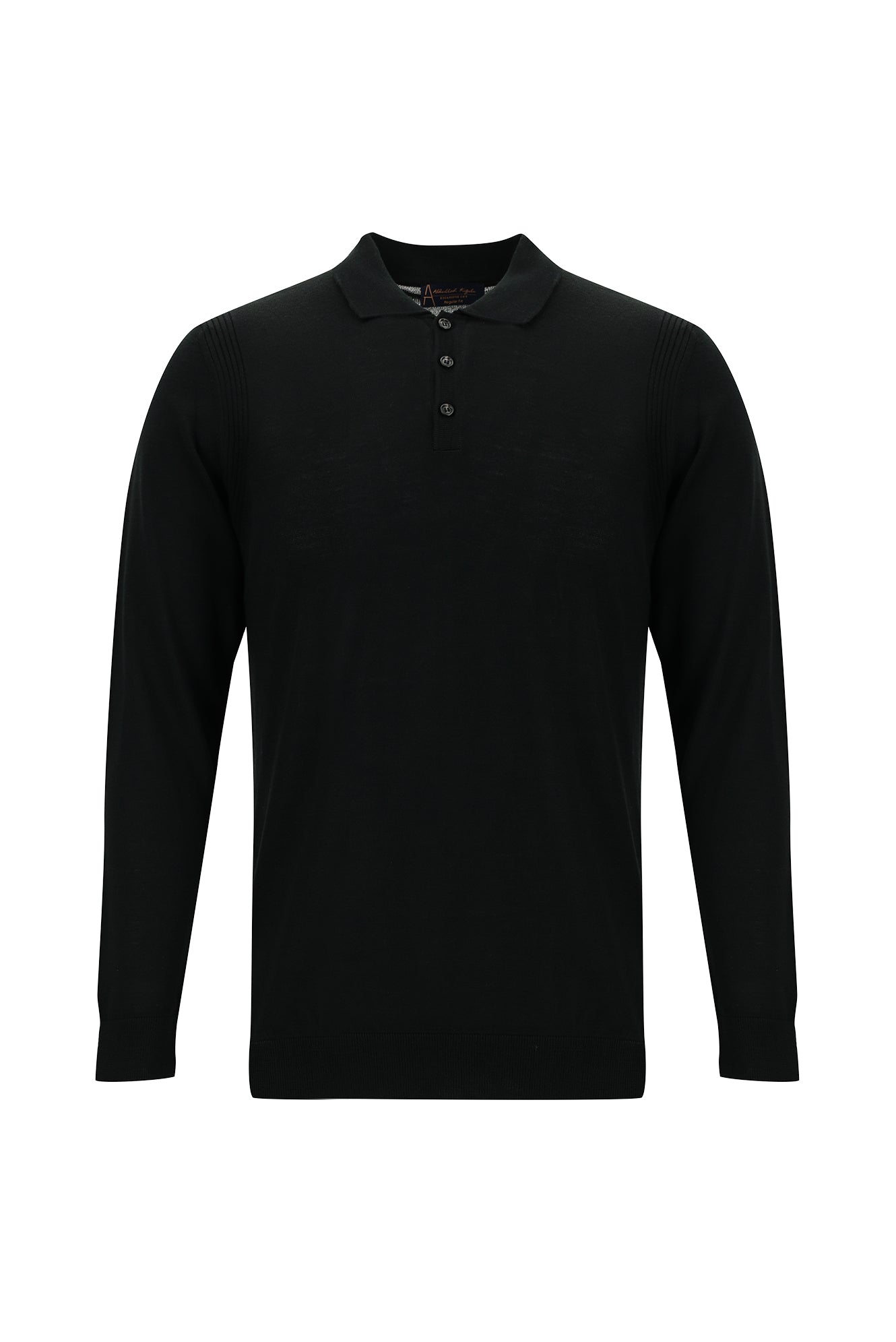 Siyah Polo Yaka Regular Fit Yünlü Triko Kazak