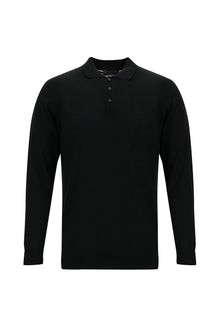 Siyah Polo Yaka Regular Fit Yünlü Triko Kazak