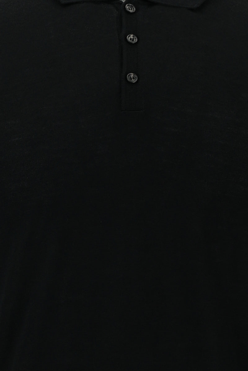 Siyah Polo Yaka Regular Fit Yünlü Triko Kazak