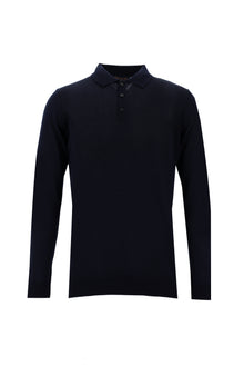 Koyu Lacivert Polo Yaka Regular Fit Yünlü Triko Kazak