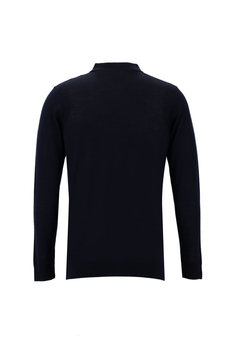 Koyu Lacivert Polo Yaka Regular Fit Yünlü Triko Kazak