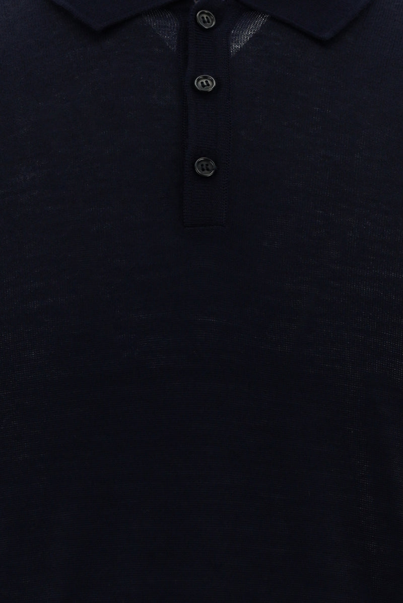 Koyu Lacivert Polo Yaka Regular Fit Yünlü Triko Kazak