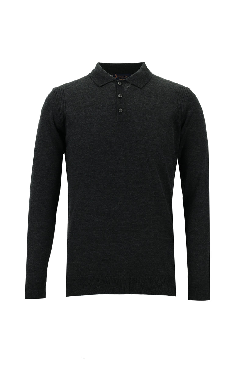 Orta Anrasit Melanj Polo Yaka Regular Fit Yünlü Triko Kazak
