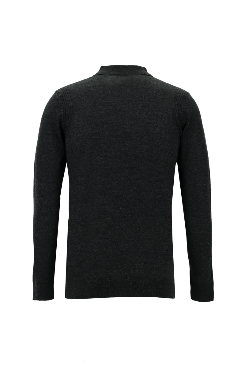 Orta Anrasit Melanj Polo Yaka Regular Fit Yünlü Triko Kazak