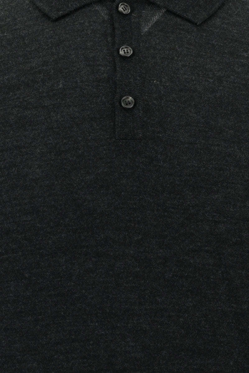 Orta Anrasit Melanj Polo Yaka Regular Fit Yünlü Triko Kazak