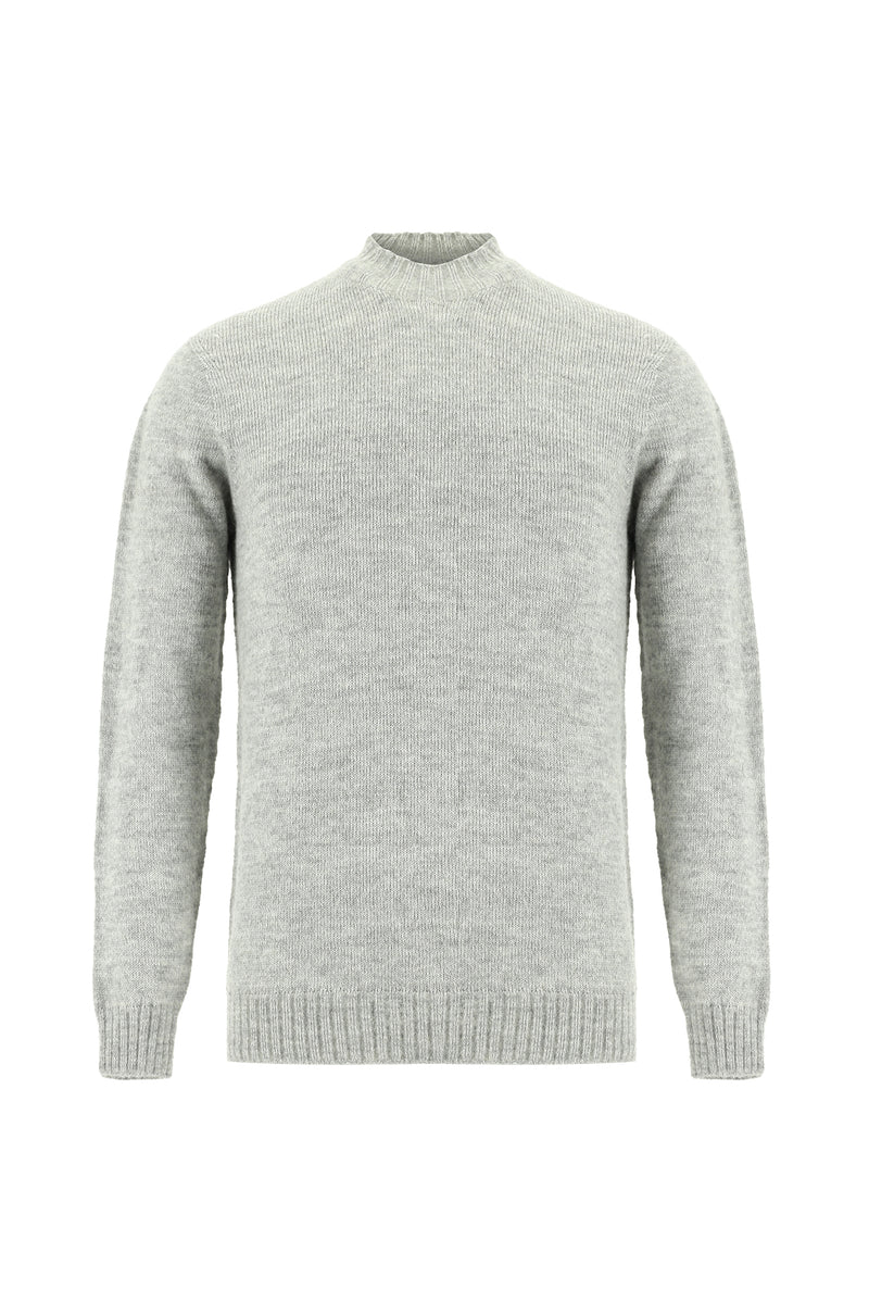 Açık Gri Yarım Balıkçı Yaka Slim Fit Dar Kesim Dikişsiz Yünlü Triko Kazak